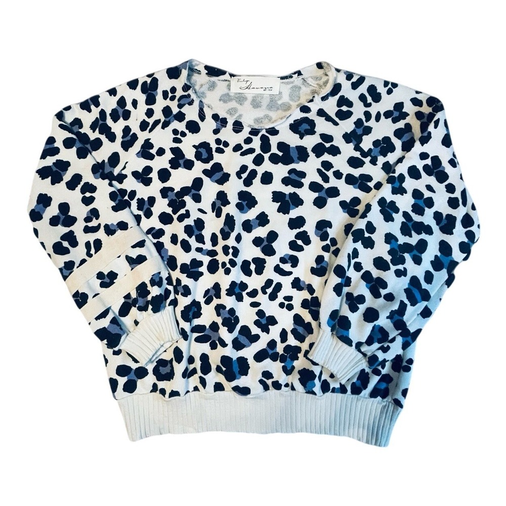 Vintage Havana Leopard Print Sweatshirt Womens Small Blue Animal Crewneck USA